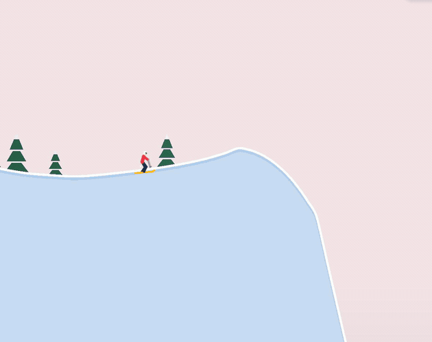 Flip Zone gameplay — a skier cresting a ridge past pine trees.
